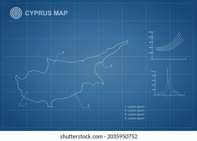 Cyprus Map - World Map International vector template with outline style and white color isolated on blueprint background - Vector illustration eps 10