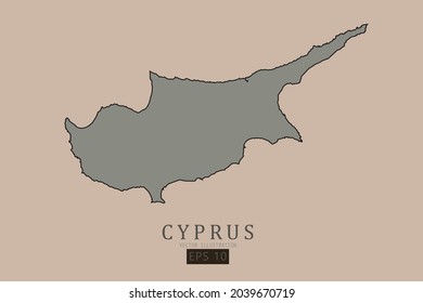 Cyprus Map - World Map International vector template with old classic style and gray color on map isolated on brown background - Vector illustration eps 10 