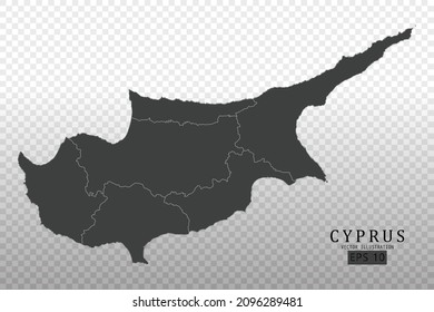 Cyprus Map - World Map International vector template with High detailed including black and grey outline color isolated on transparent background - Vector illustration eps 10