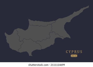 Cyprus Map - World Map International vector template with High detailed including grey and black outline color isolated on black background - Vector illustration eps 10