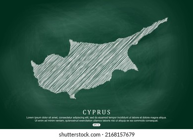 Cyprus Map - World Map International vector template with white outline graphic sketch and old school style  isolated on Green Chalkboard background - Vector illustration eps 10