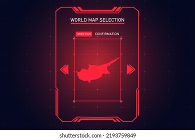 Cyprus Map - World Map International vector template with Red Color in perspective style and HUD, GUI, UI interface isolated on black background for design - Vector illustration eps 10
