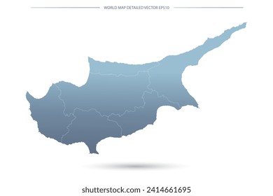 Mapa de Chipre - Mapa Mundial Plantilla vectorial internacional con Alto detalle que incluye color gradiente gris y azul y color de contorno blanco aislado en fondo blanco - Ilustración vectorial eps 10