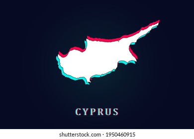 Cyprus Map - World map vector template with Unique Design Abstract Digital Glitch and 3d  including blue, red and white color isolated on dark background - Vector illustration eps 10