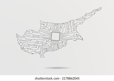 Cyprus Map - World map vector template with Abstract futuristic circuit board Illustration or High-tech technology mash line and point scales on white background - Vector illustration ep 10