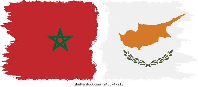 Cyprus and Morocco grunge flags connection, vector