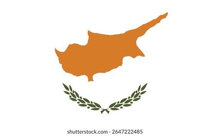 Cyprus National Flag – Copper Island Silhouette with Olive Branches on White Field – High Quality Vectorial Stock Image