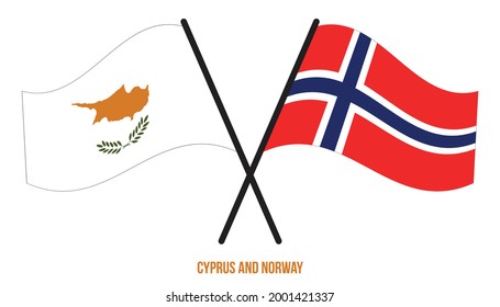Cyprus and Norway Flags Crossed And Waving Flat Style. Official Proportion. Correct Colors.
