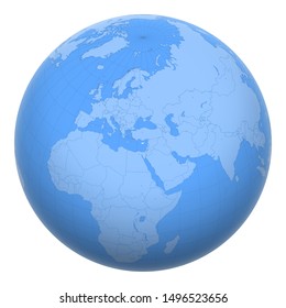 Cyprus on the globe. Earth centered at the location of the Republic of Cyprus. Map of Cyprus. Includes layer with capital cities.