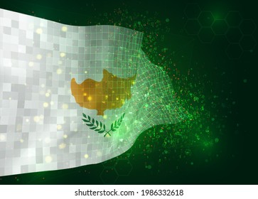 Cyprus, on vector 3d flag on green background with polygons and data numbers