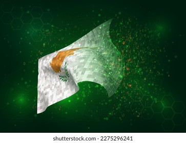 Cyprus, on vector 3d flag on green background with polygons and data numbers