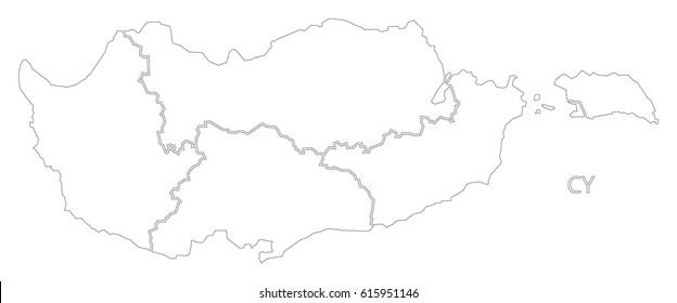 Cyprus outline silhouette map illustration with regions
