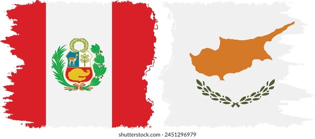 Cyprus and Peru grunge flags connection, vector