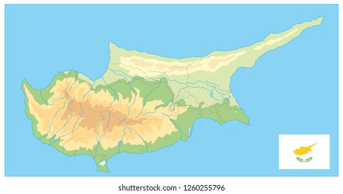 Cyprus Physical Map. No text. Detail relief vector blank map of Cyprus.