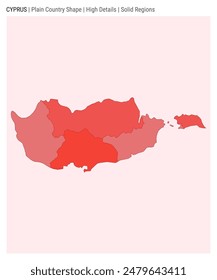 Cyprus plain country map. High Details. Solid Regions style. Shape of Cyprus. Vector illustration.