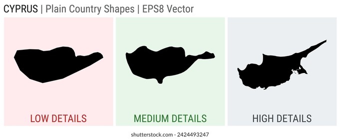 Cyprus - plain country shapes. Low, medium, and high detailed maps of Cyprus. EPS8 Vector illustration.