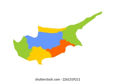 Cyprus political map of administrative divisions - districts. Blank colorful vector map.