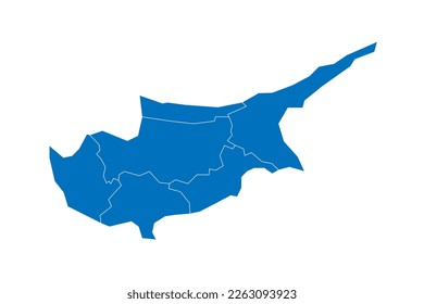 Cyprus political map of administrative divisions - districts. Solid blue blank vector map with white borders.