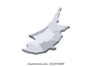 Cyprus political map of administrative divisions - districts. 3D isometric blank vector map in shades of grey.