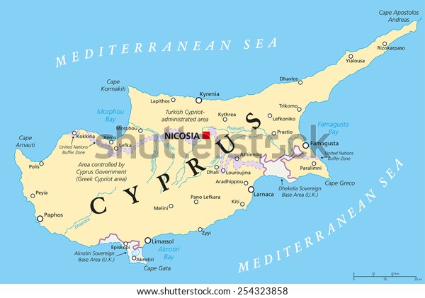 Cyprus Political Map Capital Nicosia National Stock Vector (Royalty ...