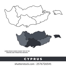 Cyprus political regions black color outline map set
