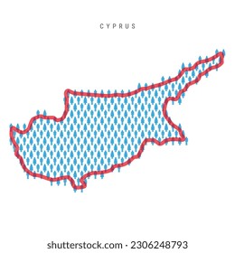 Mapa de población de Chipre. Figuras pegajosas: Mapa del pueblo chipriota con una audaz frontera roja translúcida con el país. Patrón de iconos de hombres y mujeres. Ilustración vectorial aislada. Trazo editable.