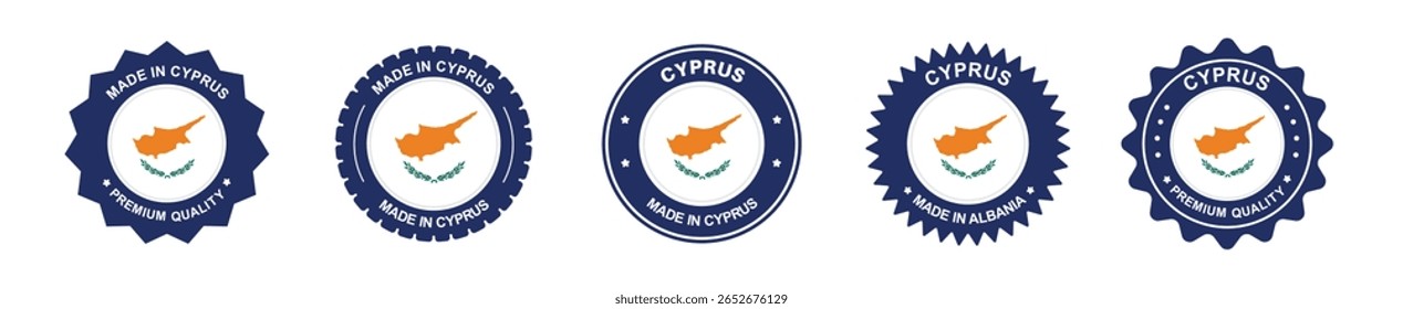cyprus product label set. cyprus flag, premium made in cyprus. Labels, seals, stamps, flags, icons.