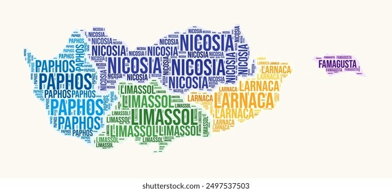 Cyprus regions word cloud. Country logo design. Regions typography style vector image. Cyprus colored text cloud. Amazing vector illustration.