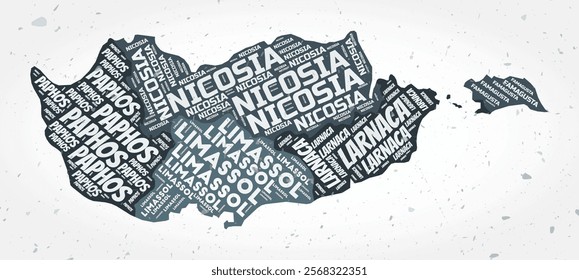 Cyprus regions word clouds. Country shape on textured background. Cyprus design in typographic style. Amazing vector illustration.