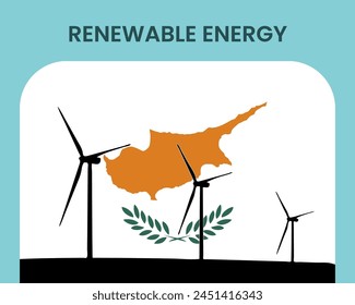 Cyprus renewable energy, environmental and ecological energy idea, wind turbine with Cyprus flag, electrical industry, alternative solar power