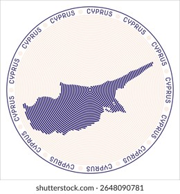 Cyprus round logo design. Country shape built of rings. Cyprus text around the country. Vector Illustration.