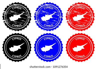 Cyprus - rubber stamp - vector,Republic of Cyprus map pattern - sticker - black, blue and red