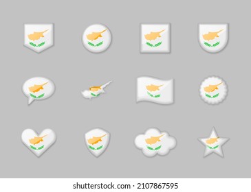 Cyprus - set of shiny flags of different shapes. Vector illustration