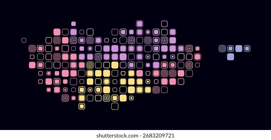 Chipre, forma de la construcción del país de células de color. Mapa de estilo digital de Chipre sobre fondo oscuro. Bloques cuadrados redondeados de tamaño Grande. Increíble Ilustración vectorial.