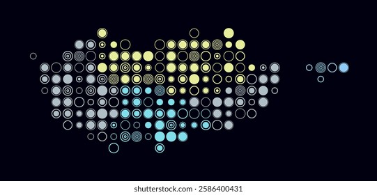 Cyprus, shape of the country built of colored cells. Digital style map of Cyprus on a dark background. Large size circle blocks. Trending vector illustration.