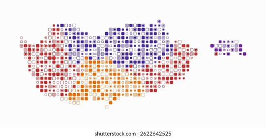 Chipre, forma de la construcción del país de células de color. Mapa de estilo digital de Chipre sobre fondo blanco. Bloques cuadrados redondeados de tamaño Pequeño. Ilustración vectorial vibrante.