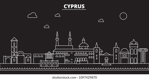 Cyprus silhouette skyline. Cyprus vector city, cypriot linear architecture, buildingline travel illustration, landmarkflat icon, cypriot outline design banner