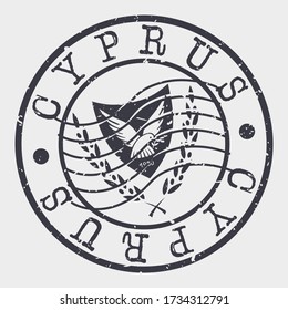 Cyprus Stamp Postal. A Flag Silhouette Seal. Passport Round Design. Emblema Vector Icon Design Retro Travel.