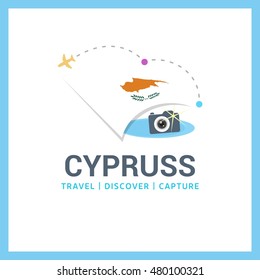 Cyprus Travel, Capture logo - Vector travel Photographer logo design - Country Flag Travel, Photgrapher Conceptual logotype - vector illustration