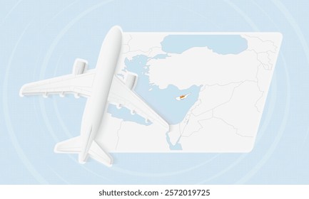 Cyprus Travel Illustration with Plane and National Flag. Ideal for travel agencies, promotional materials, or geographic content related to Cyprus.