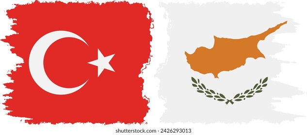 Cyprus and Turkey grunge flags connection, vector