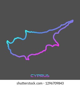 Cyprus turquoise pink fluid gradient outline map, stroke. Line style. Vector illustration