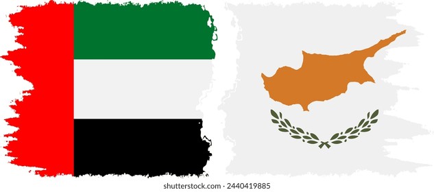 Cyprus and United Arab Emirates grunge flags connection, vector
