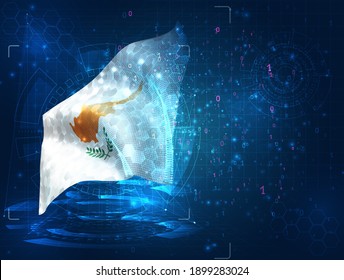 Cyprus, vector 3d flag on blue background with hud interfaces