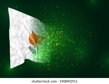 Cyprus, vector 3d flag on green background with polygons and data numbers