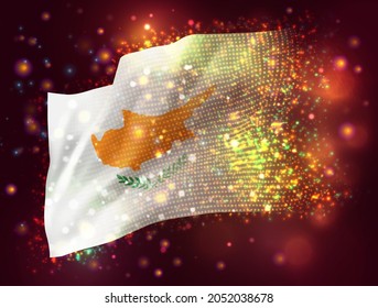 Zypern, Vektor-3D-Flagge auf rosafarbenem violettem Hintergrund mit Beleuchtung und Aromen