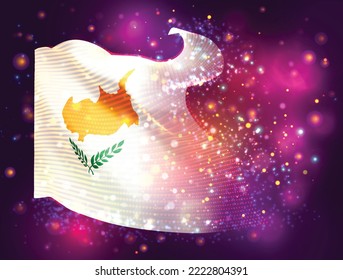 Cyprus, vector 3d flag on pink purple background with lighting and flares