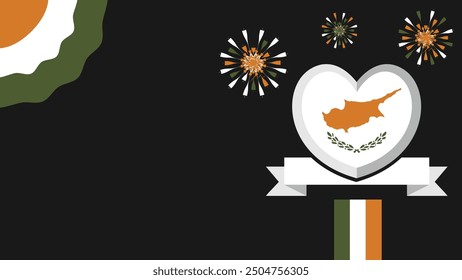 Ilustración de diseño de Anuncio de Vector de Chipre con colores de bandera, Formas geométricas y tipografía. fuegos artificiales y Elementos de cinta.
