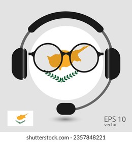 Bandera vectorial de Chipre con audífonos y gafas, ilustración vectorial. 