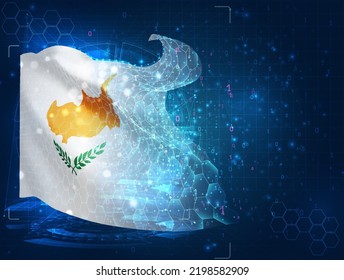 Cyprus,  vector flag, virtual abstract 3D object from triangular polygons on a blue background